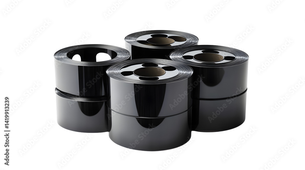 Stacked Film Rolls Isolated on White Background for Creative Projects Stacked Film Rolls Isolated on White Background for Creative Projects