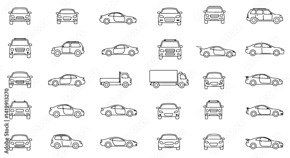 Car icon set in linear style. Transport symbol. Vector illustration.
Car icon set in linear style. Transport symbol. Vector illustration.