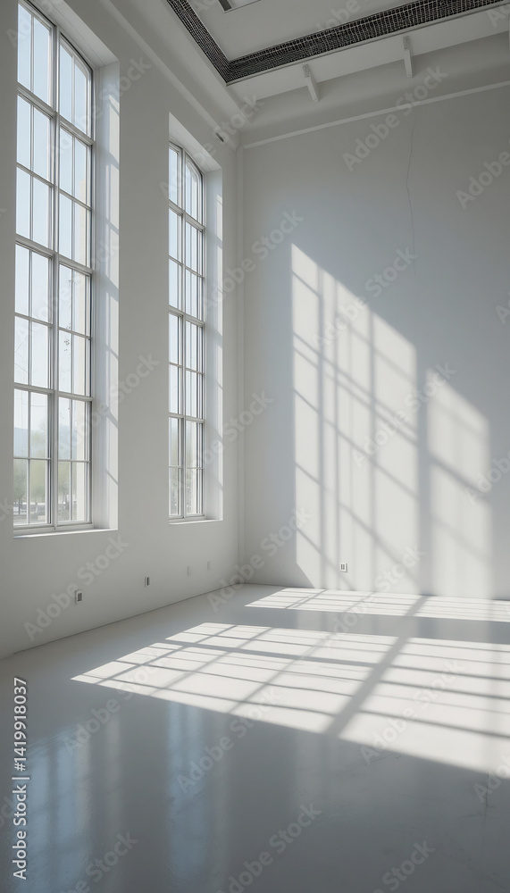 Fototapeta premium Sunlit Minimalist Room Bright White Walls. AI Generated