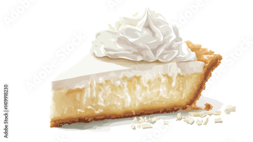 Close-up of a slice of creamy white cheesecake on a pure white background. The cheesecake has a smooth, slightly glossy texture with a slightly brown, crispy crust visible around the edges.