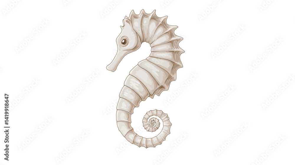 A digital illustration shows a gray and cream seahorse in profile. A digital illustration shows a gray and cream seahorse in profile.