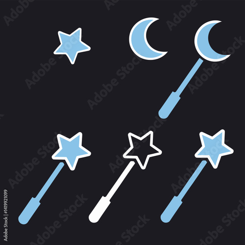 Magical Star Wand Composition: Whimsical, dreamy, with star wand, moon, magic.