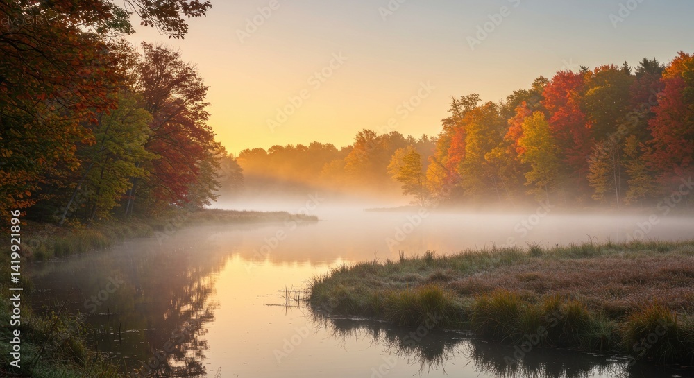 Fototapeta premium River in Autumn Fog - Photo