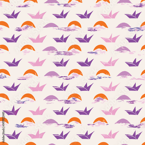 Seamless Pastel Origami Crane Pattern