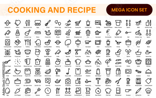Premium Cooking and Recipe Icons – Line, Outline, Minimal, Vector – Kitchen, Chef, Food, Baking, Restaurant UI Icons