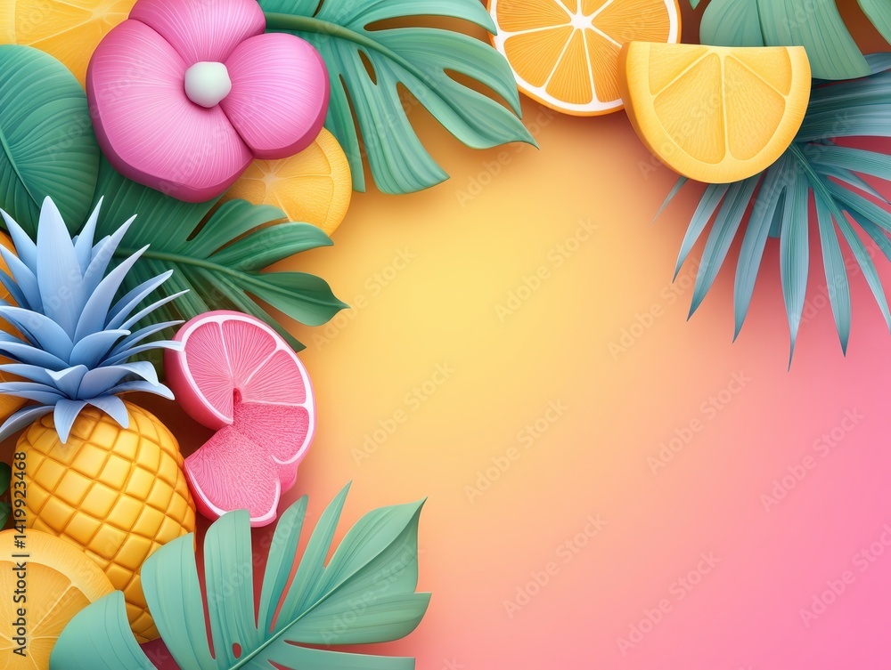 Fototapeta premium Tropical Fruit & Leaf Display