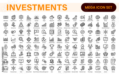 Modern Investments Icon Collection. Financial Vector Graphics for Digital Assets and Wealth