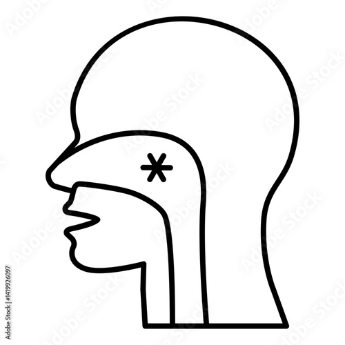 Person nose nasopharynx flu virus thin line icon, illness danger concept. Vector graphics. Human head with virus sign on white background, linear style for mobile or design.