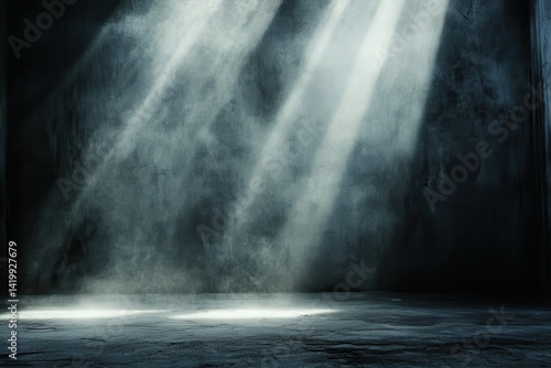 Illuminated darkness on a textured concrete floor.