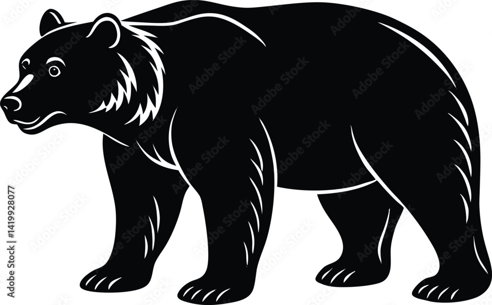 Fototapeta premium bear silhouette vector icon, vector illustration of a black bear, vector illustration of a bear, black bear vector illustration on white background.
