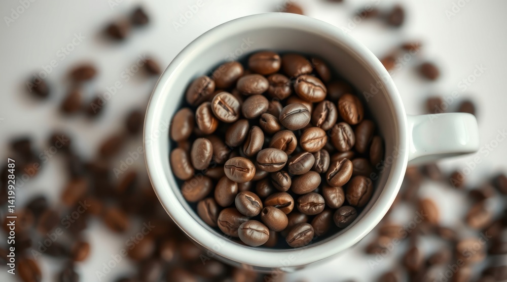 Fototapeta premium Roasted coffee beans in a white mug