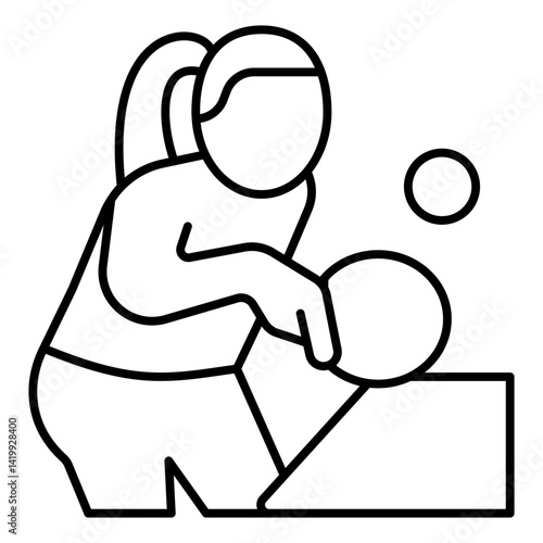 Woman with racket thin line icon, table tennis concept. Vector graphics. Girl shot racket ball desk sign on white background, linear style for mobile or design.