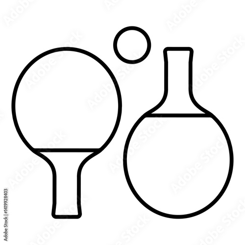 Tennis rackets pair thin line icon, table tennis game concept. Vector graphics. Rackets and ball sign on white background, linear style for mobile or design.