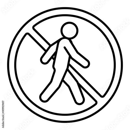 Walking human forbidden thin line icon, public walkway is restricted concept. Vector graphics. Man walk sign on white background, linear style for mobile or design.
