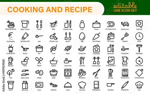 Premium Cooking and Recipe Icons – Line, Outline, Minimal, Vector – Kitchen, Chef, Food, Baking, Restaurant UI Icons