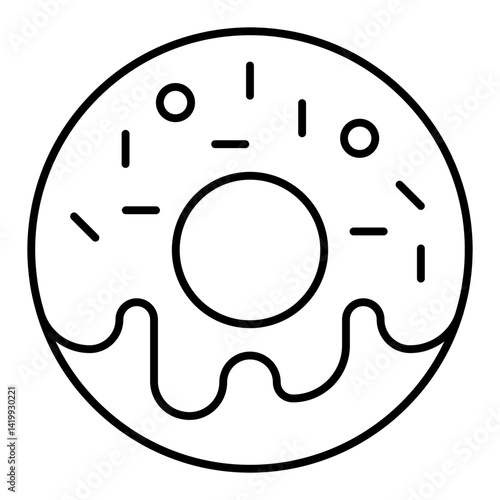 Sweet donut thin line icon, eat what you want concept. Vector graphics. Glazed donut bun sign on white background, linear style for mobile or design.