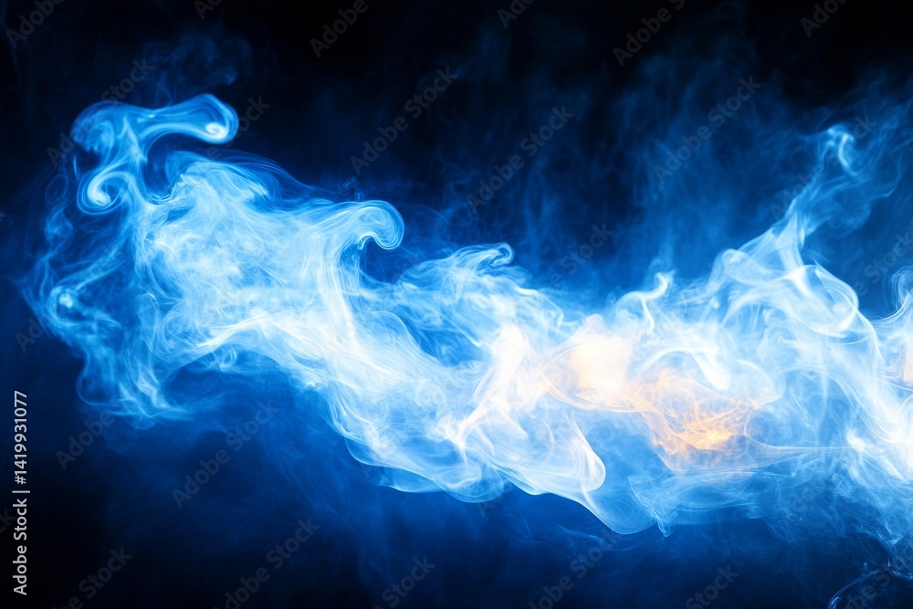 A dynamic and ethereal atmosphere is created by abstract blue smoke effects floating in dark space A dynamic and ethereal atmosphere is created by abstract blue smoke effects floating in dark space