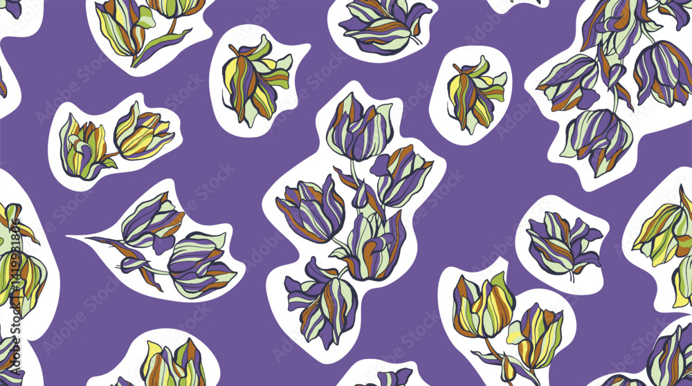 Obraz premium Seamless flower pattern. Textile print and hand flower pattern design on the dark blue background. Seamless pattern design for textile. For textile and fashion. Hand flower pattern design. 
