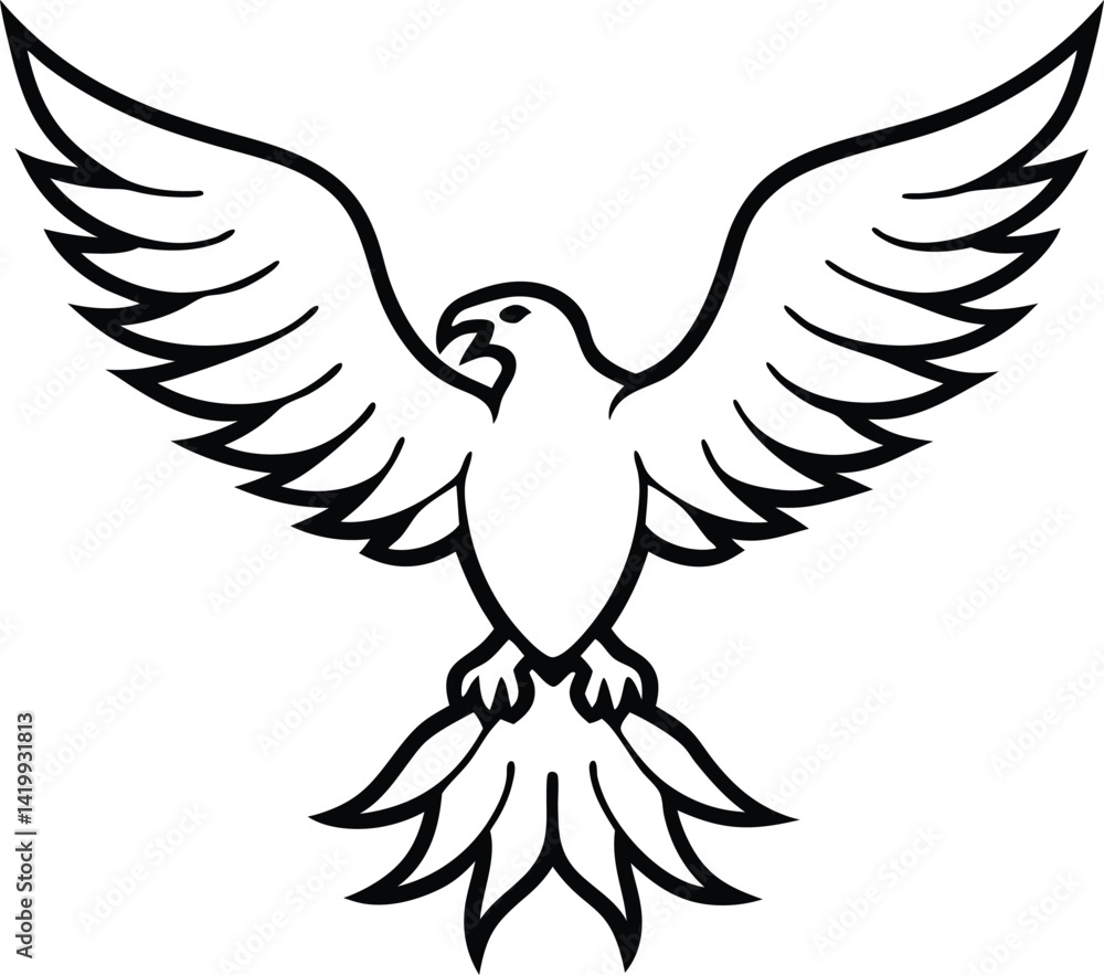 Obraz premium Black and white line art Bird with wings