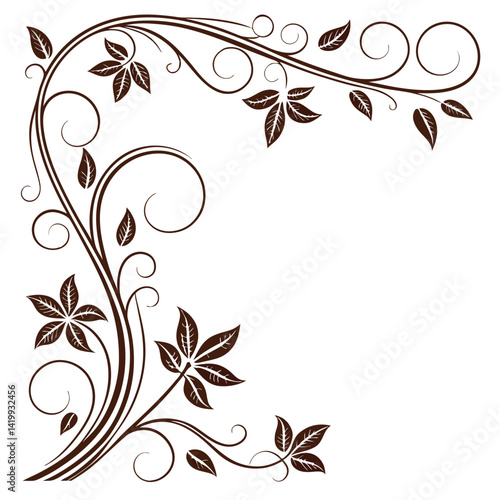 Abstract floral vector design features an ornate flower frame with decorative leaf elements and a spring-like swirl pattern