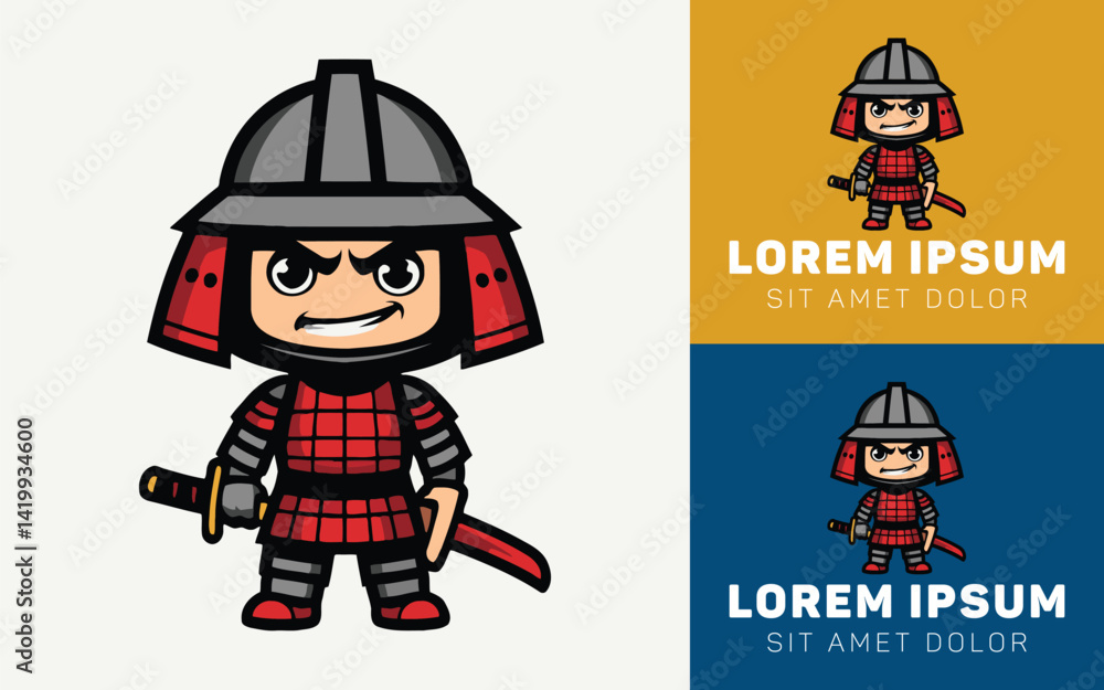 Cute Baby Samurai Character Icon with Traditional Katana Cute Baby Samurai Character Icon with Traditional Katana