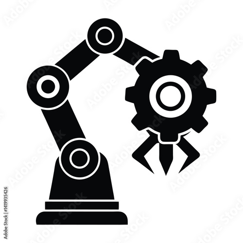 Robot arm holding gear on white background