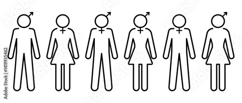 Set of Diverse gender icon symbol outline illustration