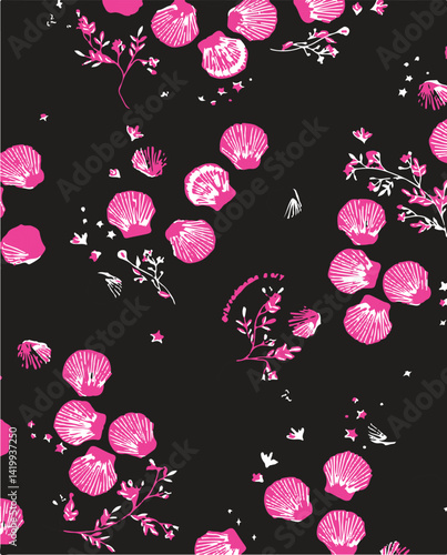 seamless all over pattren with watercolour and wild flowers dark and light colour