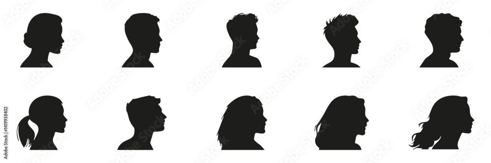 Silhouette Profiles Of Diverse Hairstyles Silhouette Set. Gender And Style Representation Isolated Vector Illustration Collection Silhouette Profiles Of Diverse Hairstyles Silhouette Set. Gender And Style Representation Isolated Vector Illustration Collection