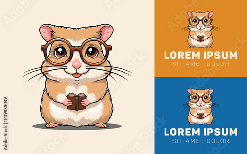Geeky Hamster Icon with Glasses and Open Book