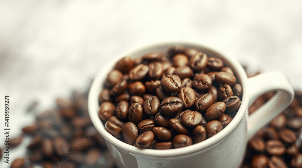 Fototapeta premium Coffee beans in a white cup