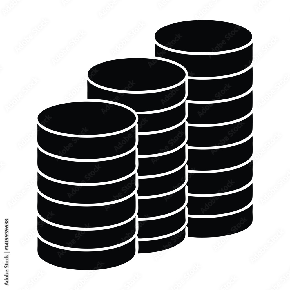 Silhouette of stacked cylinders representing data storage on white background Silhouette of stacked cylinders representing data storage on white background