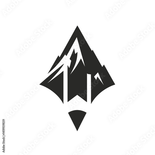 Pencil forming a mountain peak silhouette black color logo on white background
