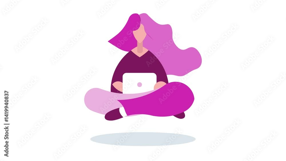 video, 4k, figura, ragazza che lavora al computer, meditazione, yoga, concentrazione