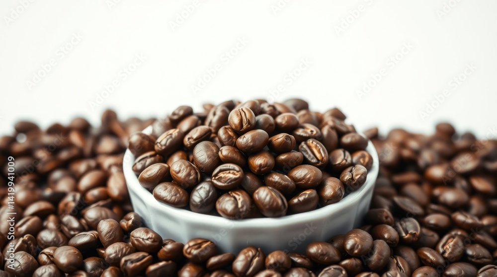 Fototapeta premium Roasted coffee beans in small white bowl
