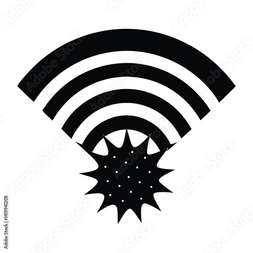 Wi-Fi icon with digital explosion on white background