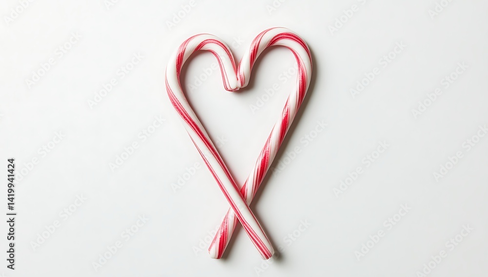 Two candy canes crossed together to form a heart shape, isolated on a white background Two candy canes crossed together to form a heart shape, isolated on a white background
