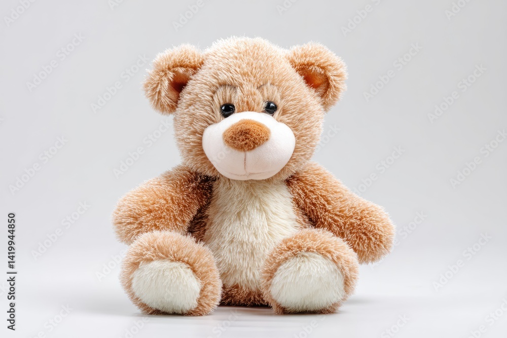 Light brown teddy bear sits calmly on a plain background. Light brown teddy bear sits calmly on a plain background.