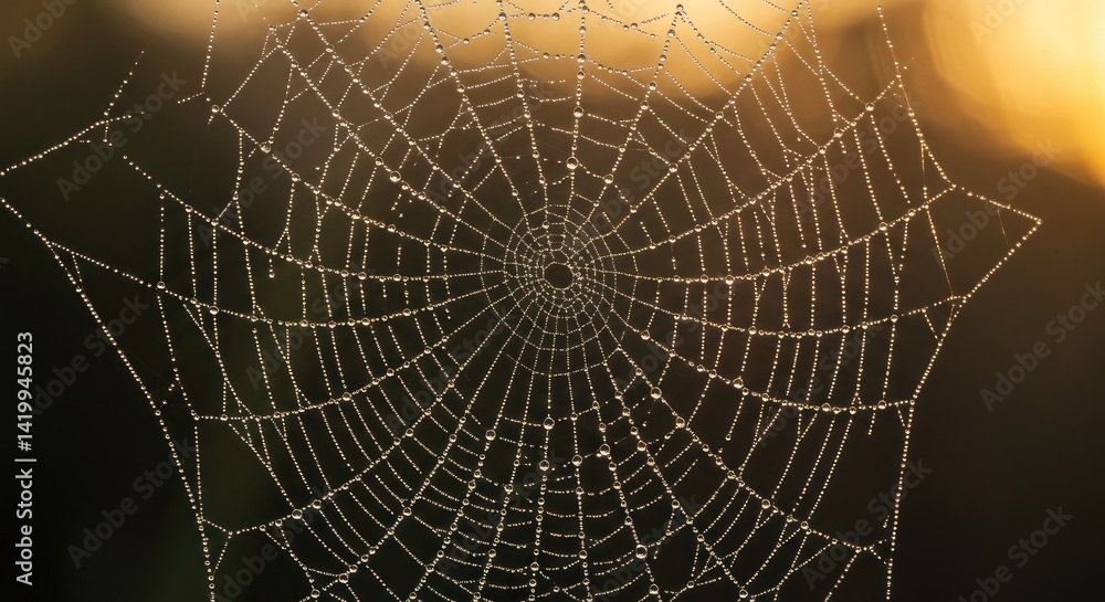 Obraz premium Dew-covered Spiderweb - Photo