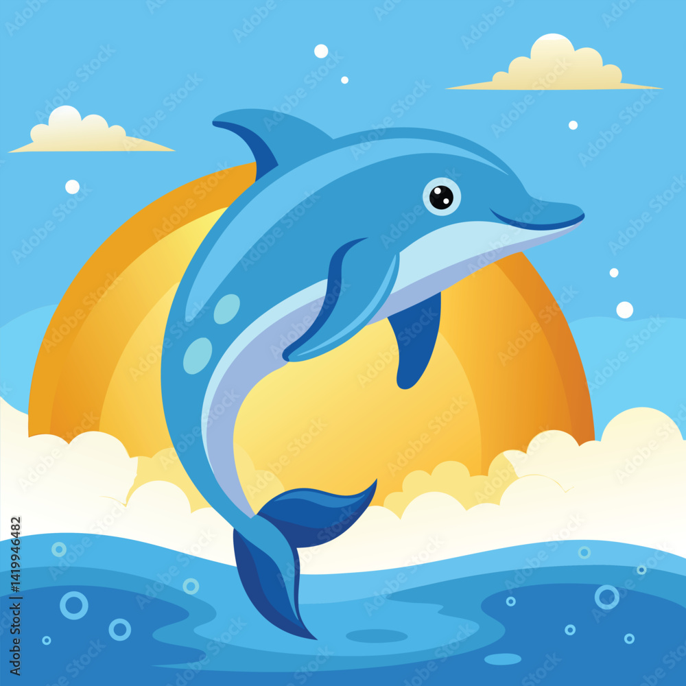 A playful pod of dolphins leaps joyfully above the crashing waves under a bright blue sky. A playful pod of dolphins leaps joyfully above the crashing waves under a bright blue sky.