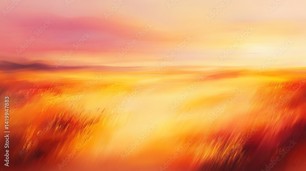 Obraz premium Abstract warm sunset landscape with brushstrokes in orange yellow and pink tones