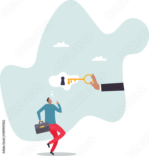 Business support or help to solve problem, clear and unblock work obstacle or key to unlock business idea.character for design.