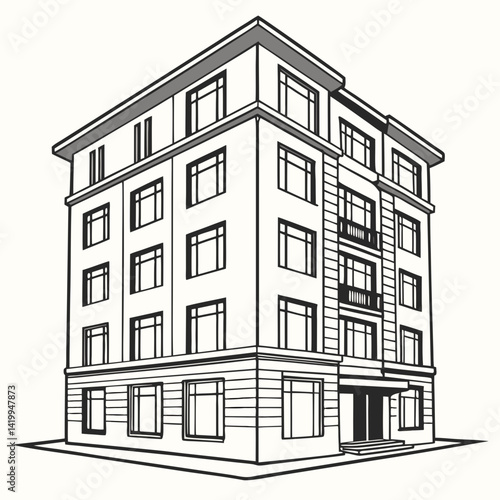 Building Architecture Detailed Outline Illustration Of Multistory Structure