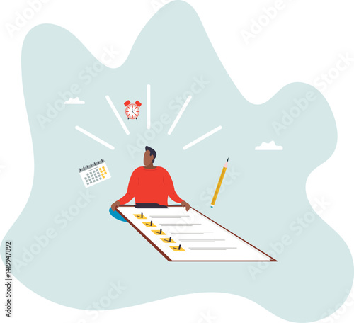 Self discipline or self control to complete work or achieve business target, time management to increase productivity.character for design.
