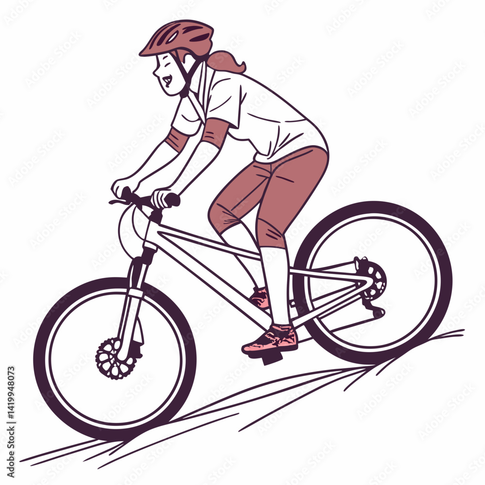 Fototapeta premium Illustration Of A Woman Enjoying Mountain Biking With Protective Gear