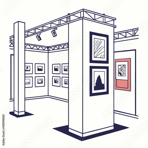 Art Exhibition Gallery Interior Design Illustration With Framed Artwork Displayed