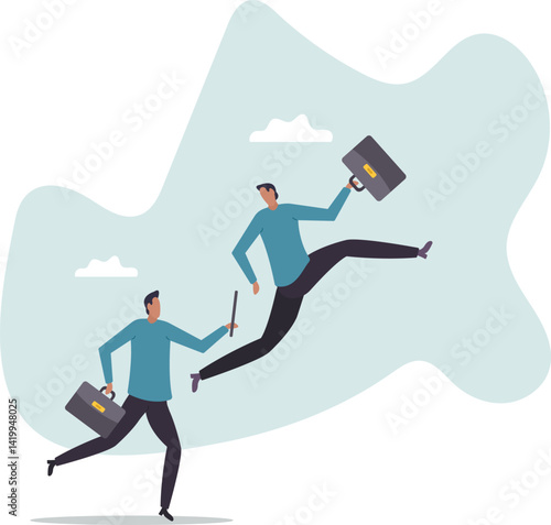 Business baton pass, relay, job handover or partnership and teamwork to help winning .character for design.