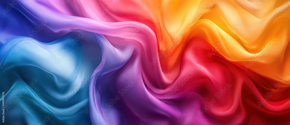Vibrant Flowing Silk Fabric in Rainbow Colors with Soft Drapes and Textures for Background or Textile Design Vibrant Flowing Silk Fabric in Rainbow Colors with Soft Drapes and Textures for Background or Textile Design