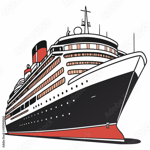 Illustrated Cruise Ship Vector Drawing For Tourism And Transportation Designs