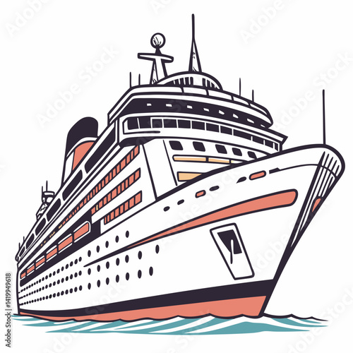 Illustrated Luxury Cruise Ship On The Water For Vacation Travel Destination